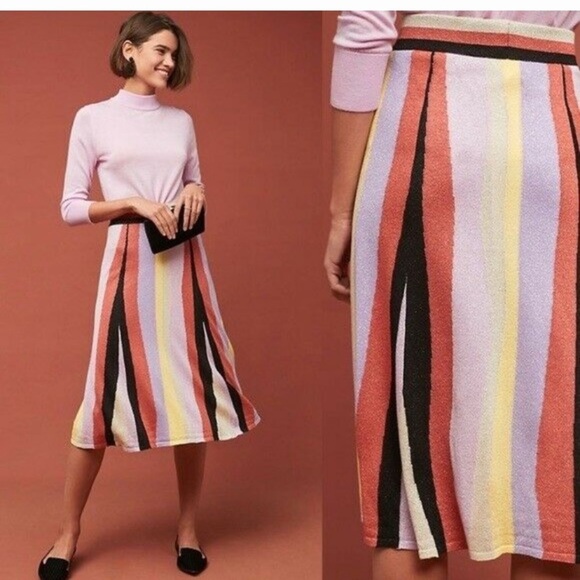 Anthropologie LAIA Shimmer big strip skirt new M